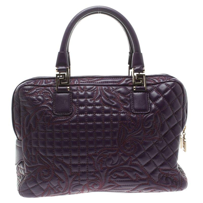 Versace Purple Leather Demetra Vanitas Top Handle Bag 1