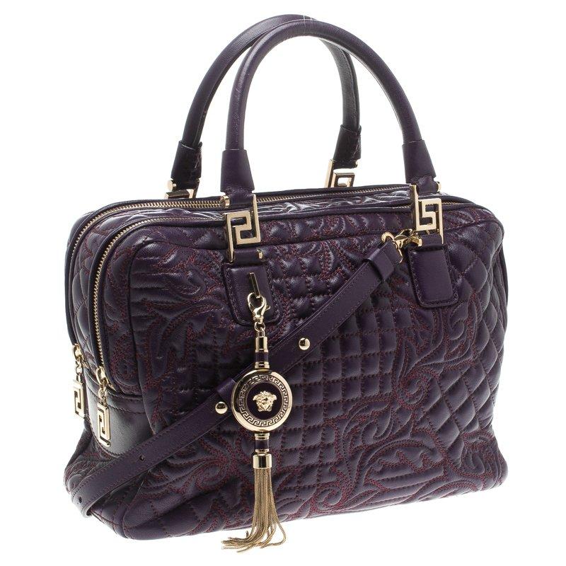 Black Versace Purple Leather Demetra Vanitas Top Handle Bag