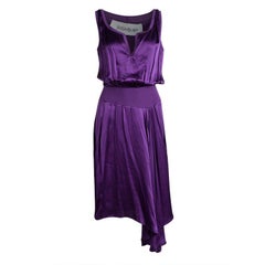 Yves Saint Laurent Purple Satin Rib Trim Sleeveless Dress M