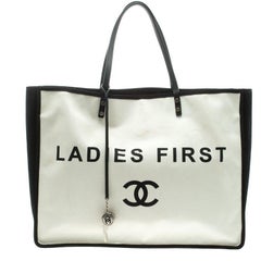 Chanel White/Black Canvas Ladies First Shopper Tote