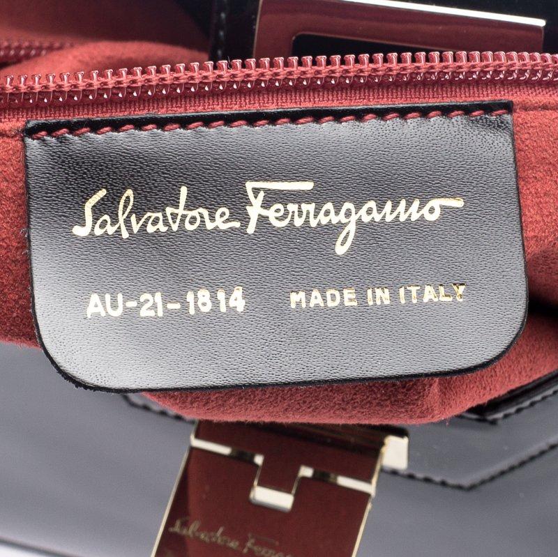 Women's Salvatore Ferragamo Black Patent Leather Shoulder Bag