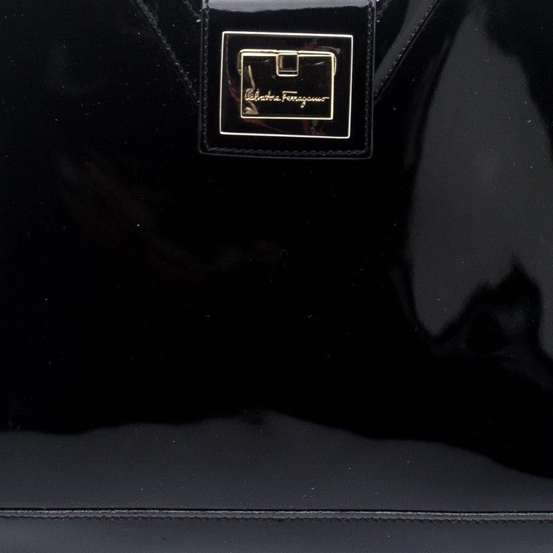 Salvatore Ferragamo Black Patent Leather Shoulder Bag 6