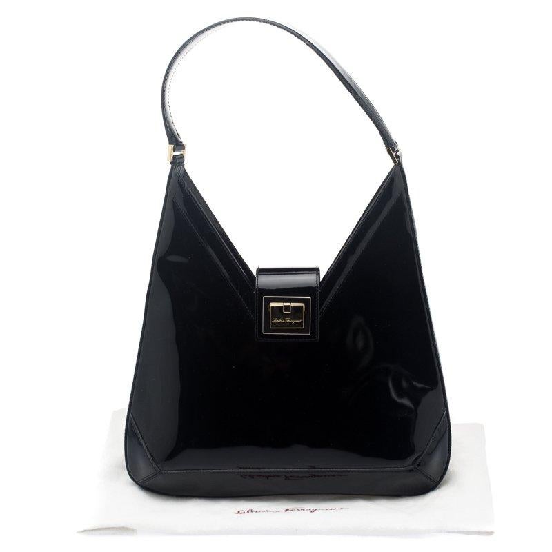 Salvatore Ferragamo Black Patent Leather Shoulder Bag 2