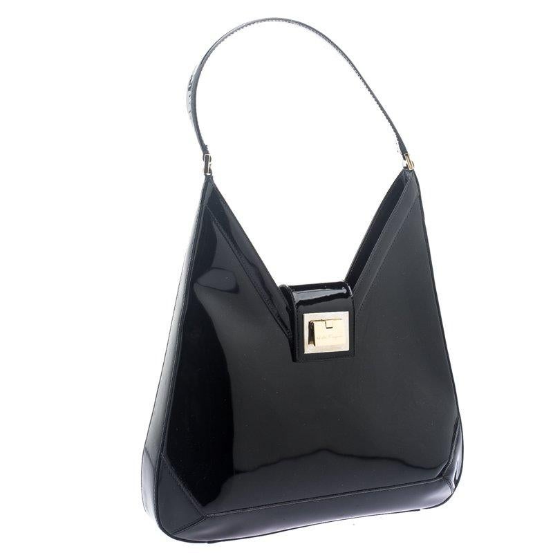 Salvatore Ferragamo Black Patent Leather Shoulder Bag 1