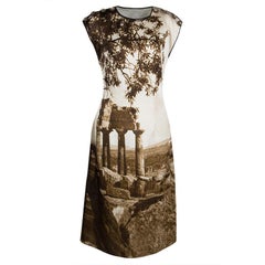 Dolce and Gabbana Spring'14 Digital Greek Temple Print Silk Dress M