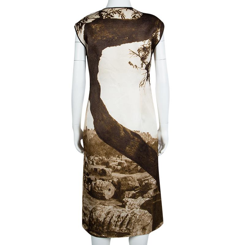 Brown Dolce and Gabbana Spring'14 Digital Greek Temple Print Silk Dress M