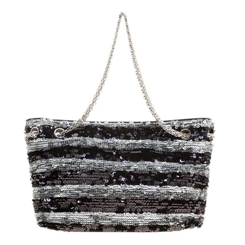 Chanel Black/Silver Stripe Sequins Reissue Shoulder Bag 2