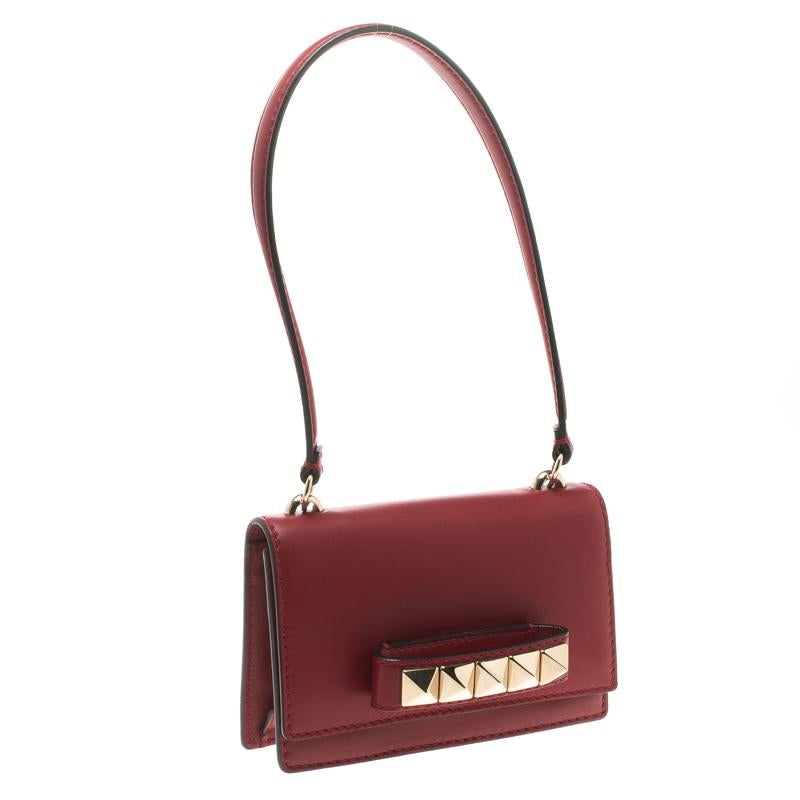Brown Valentino Red Leather Mini Va Va Voom Flap Front Shoulder Bag