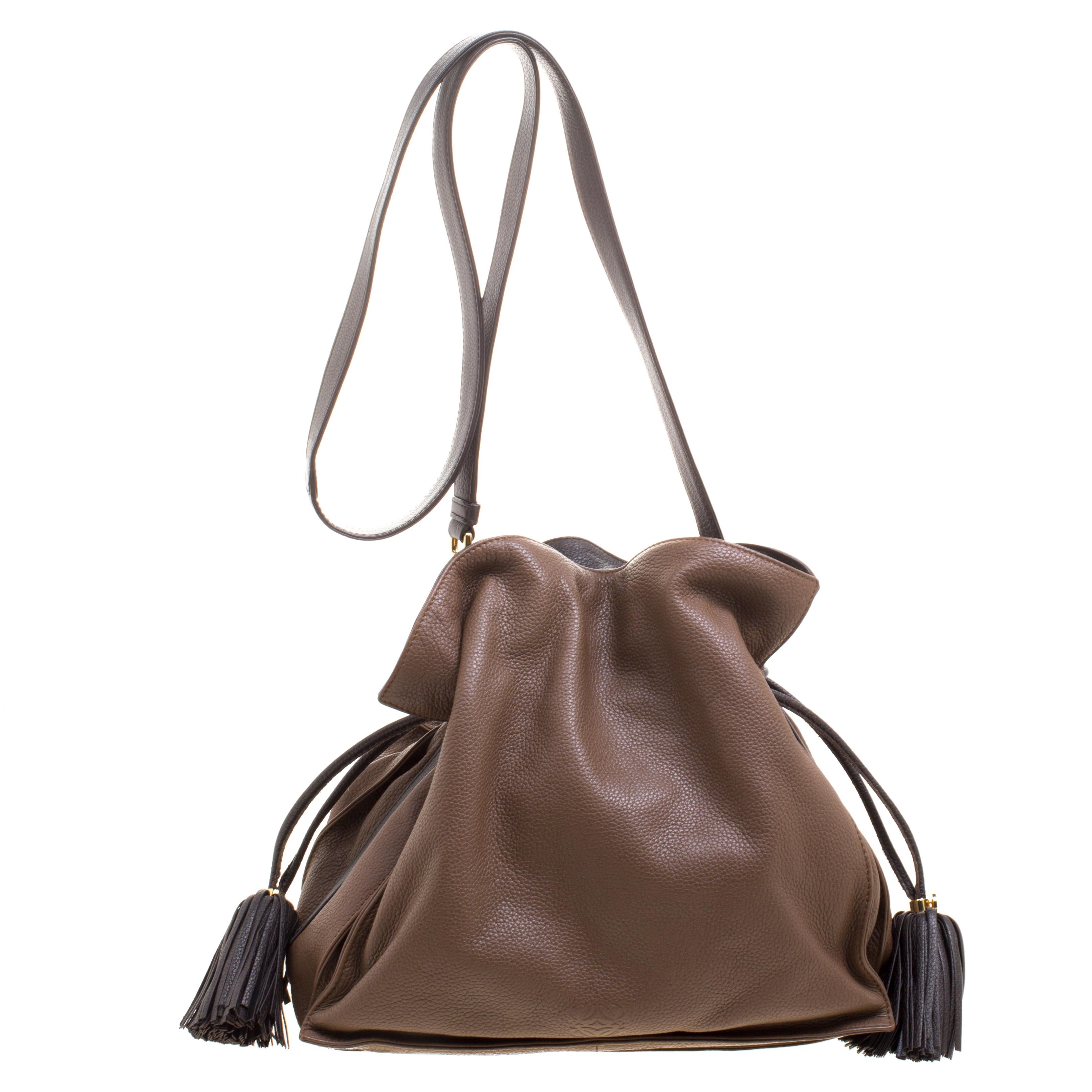 Loewe Brown Leather Flamenco Shoulder Bag
