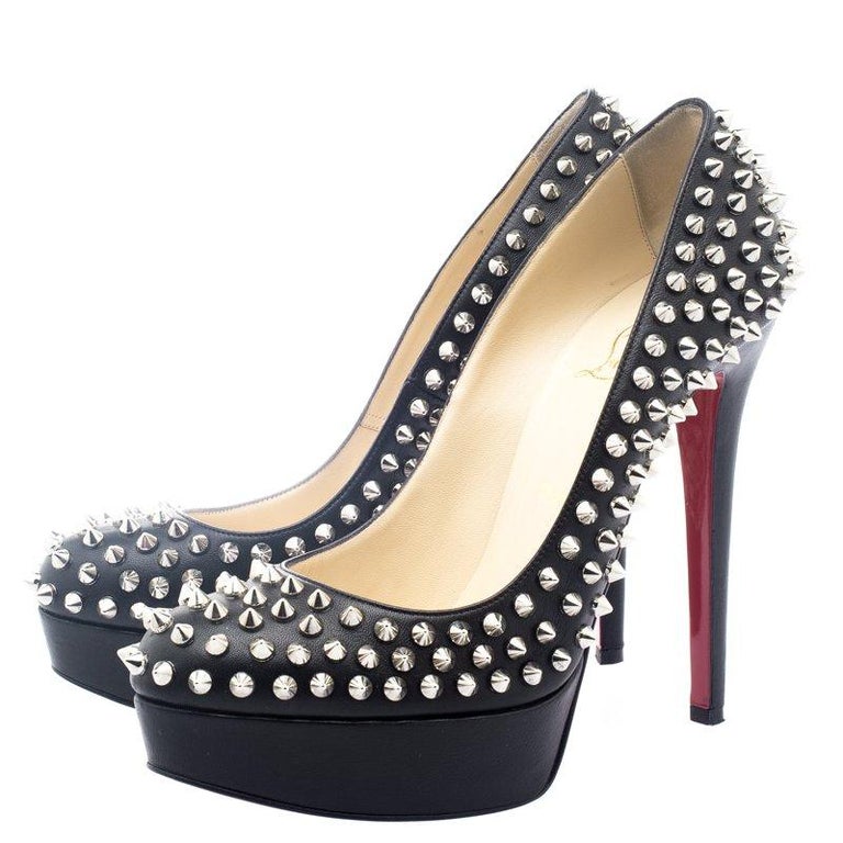 Christian Louboutin Black Leather Lady Peep Spikes Christian Louboutin Black Leather Lady Peep Spikes