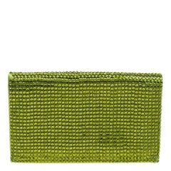 Tom Ford Green Satin Crystal Embellished Flat Clutch