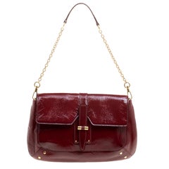 Saint Laurent Paris Red Patent Leather Emma Chain Shoulder Bag