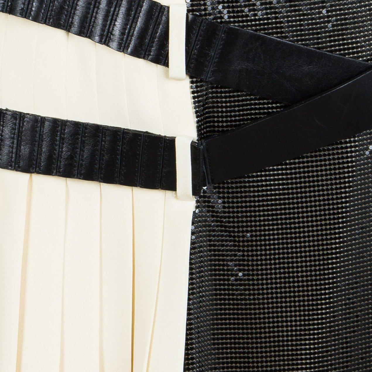 Black Balenciaga Cream Silk Contrast Embellished Belt Detail Pleated Skirt M