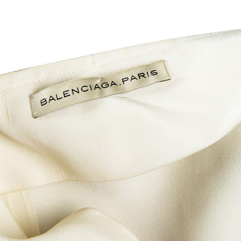 Balenciaga Cream Silk Contrast Embellished Belt Detail Pleated Skirt M In Good Condition In Dubai, Al Qouz 2