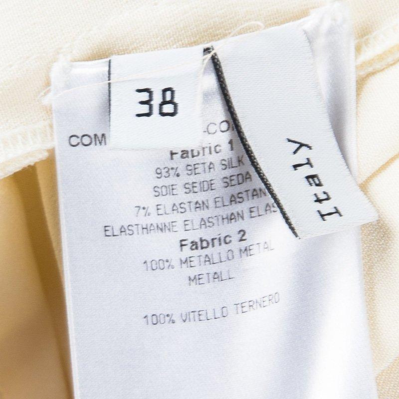 Women's Balenciaga Cream Silk Contrast Embellished Belt Detail Pleated Skirt M