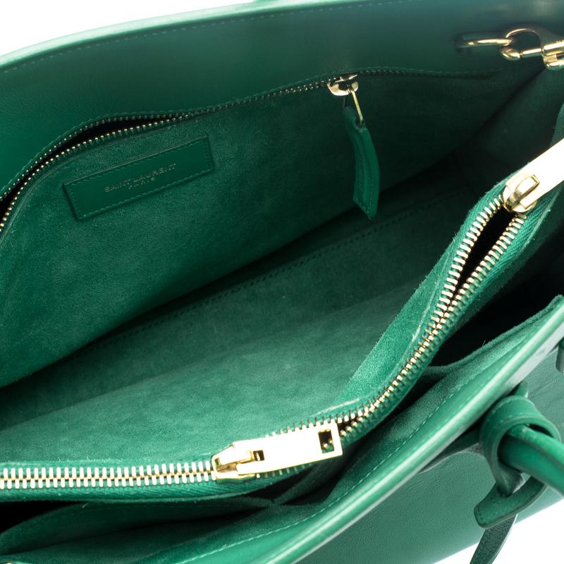 Women's Saint Laurent Paris Green Leather Small Classic Sac De Jour Tote