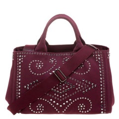 Prada Burgundy Canvas Studded and Crystal Gardener's Tote