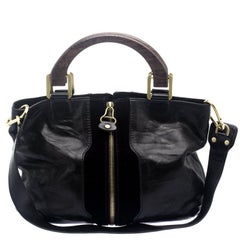 Jimmy Choo Black Leather and Suede Expandable Maia Top Handle bag