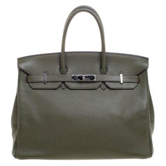 Sac Birkin 35 de Hermes en cuir togolais vert olive, avec quincaillerie Palladium