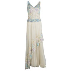 Used Zuhair Murad Haute Couture Beige Contrast Embellished Sleeveless Gown