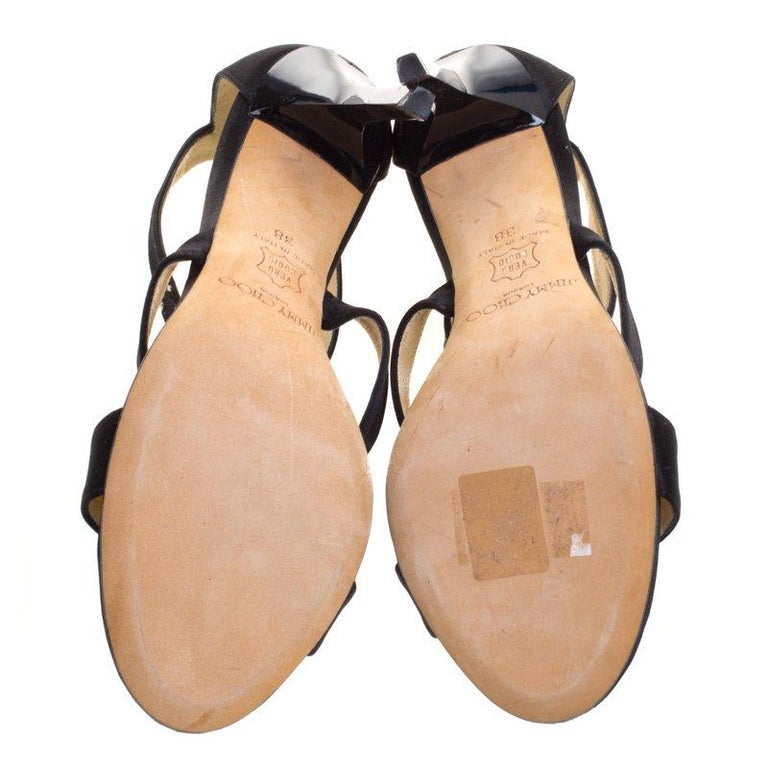 Jimmy Choo Black Satin Crystal Embellished Strappy Sandals Size 38 For ...
