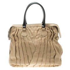 Valentino Beige Leather Maison Pintucked Tote