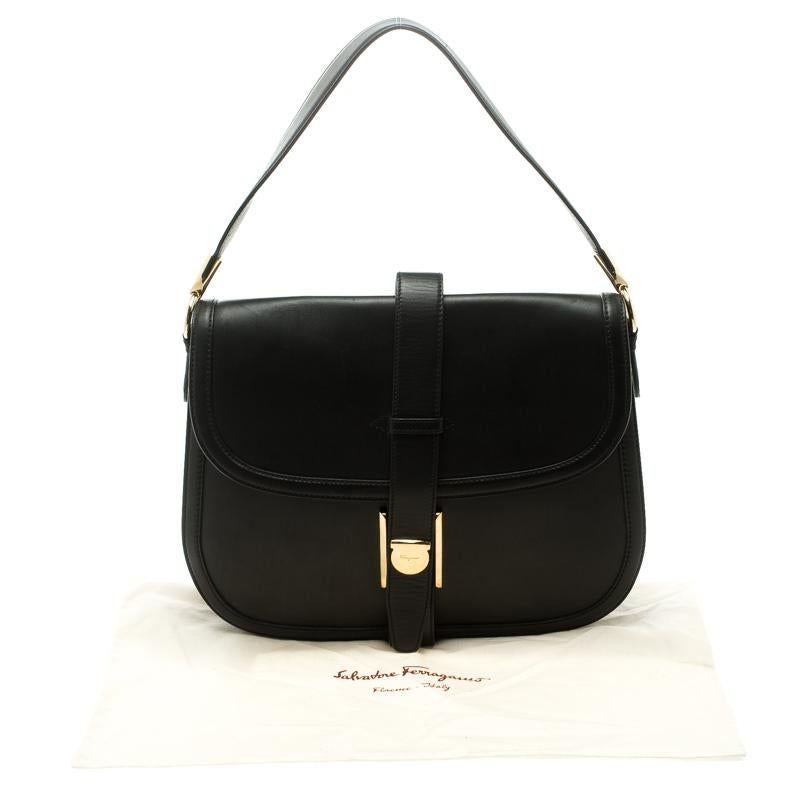 Salvatore Ferragamo Black Leather Elly Shoulder Bag 5