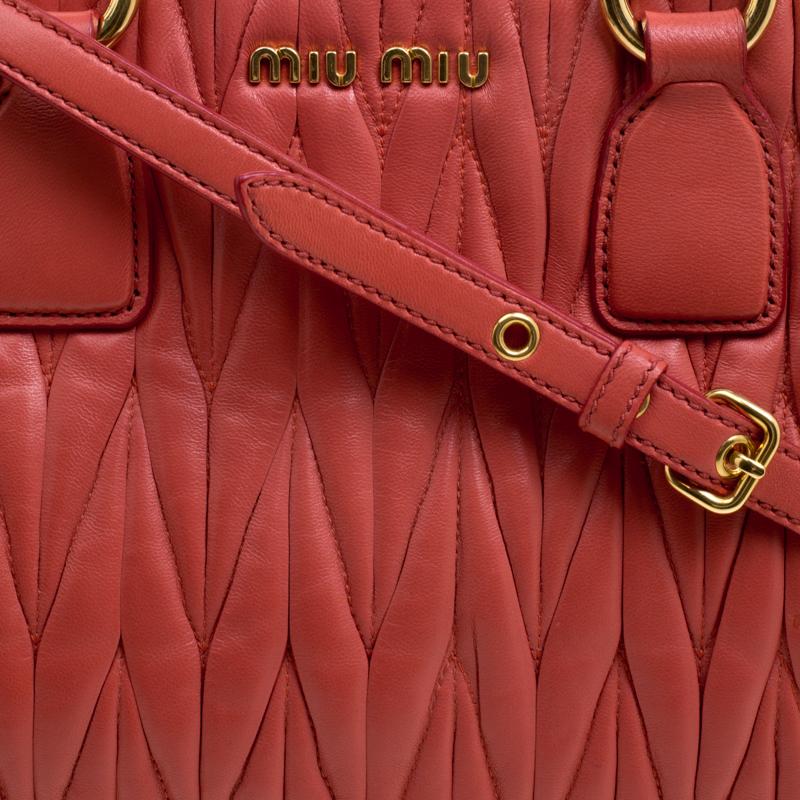 Women's Miu Miu Red Matelasse Leather Shopper Tote