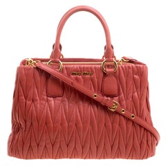 Miu Miu Red Matelasse Leather Shopper Tote