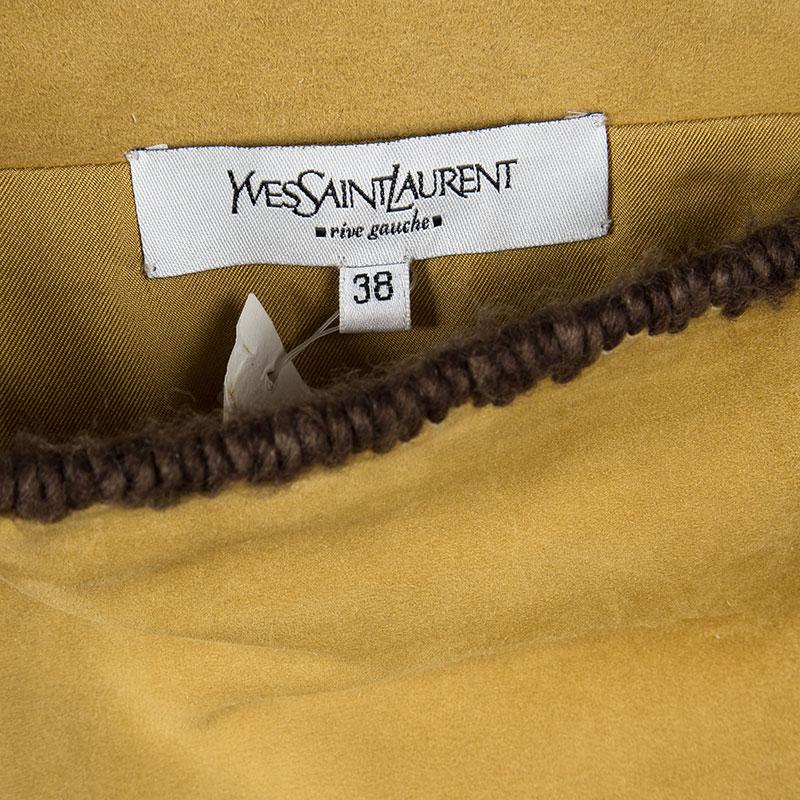 Yves Saint Laurent Paris Mustard Suede Contrast Trim Skirt S In Good Condition In Dubai, Al Qouz 2