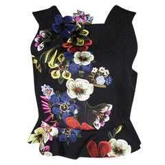 Erdem Black Jacquard Floral Applique Frankie Cropped Peplum Top M