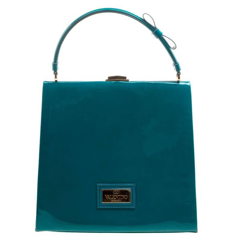 Valentino Green Patent Leather Top Handle Bag