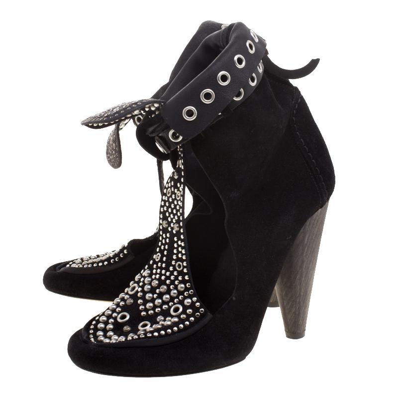 Isabel Marant Black Suede Mossa Studded Cutout Ankle Boots Size 39 1