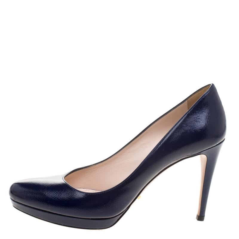 Women's Prada Blue Saffiano Leather Platform Pumps Size 37.5