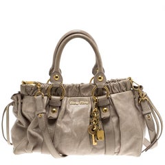 Miu Miu Beige Glazed Leather Luxe Ruched Top Handle Bag