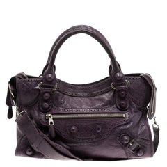 Used Balenciaga Purple Leather Brogues GCH Classic City Tote