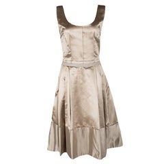 Dolce and Gabbana Beige Satin Pleated Sleeveless Dress S