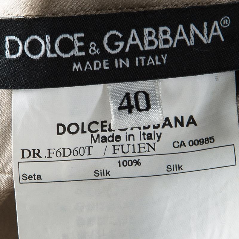 Women's Dolce and Gabbana Beige Satin Pleated Sleeveless Dress S