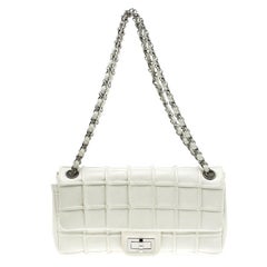 Chanel Off White Choco Bar Leather Reissue East West Flap Bag