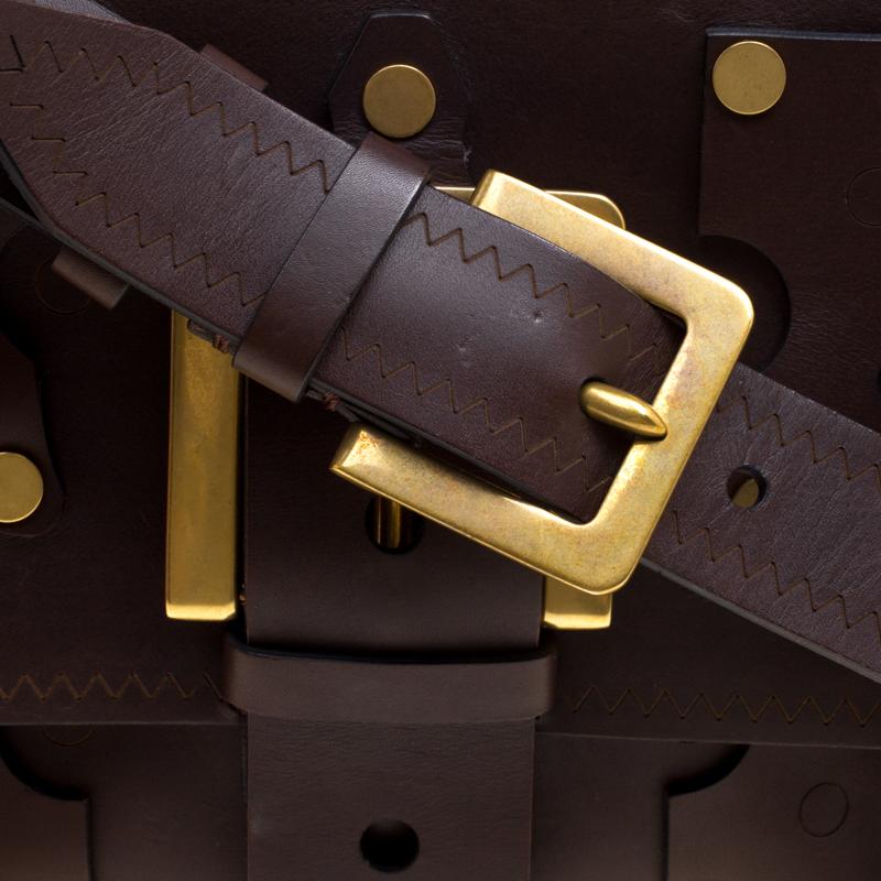 Valentino Dark Brown Leather Tribal Studs Box Bag In New Condition In Dubai, Al Qouz 2