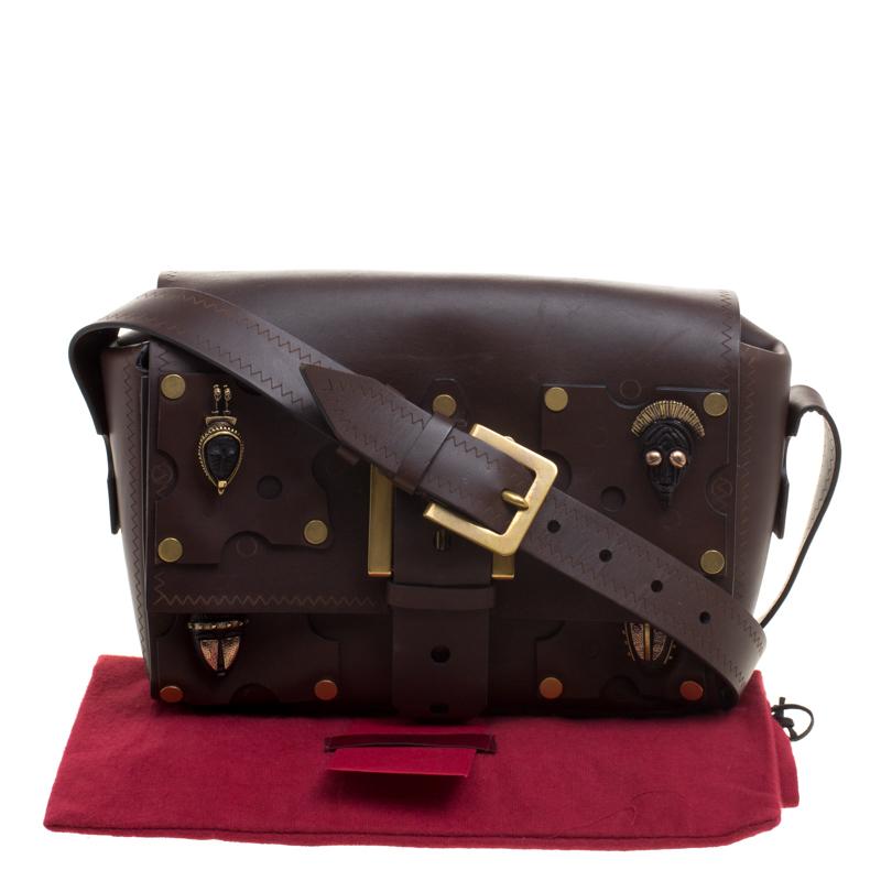 Valentino Dark Brown Leather Tribal Studs Box Bag 3