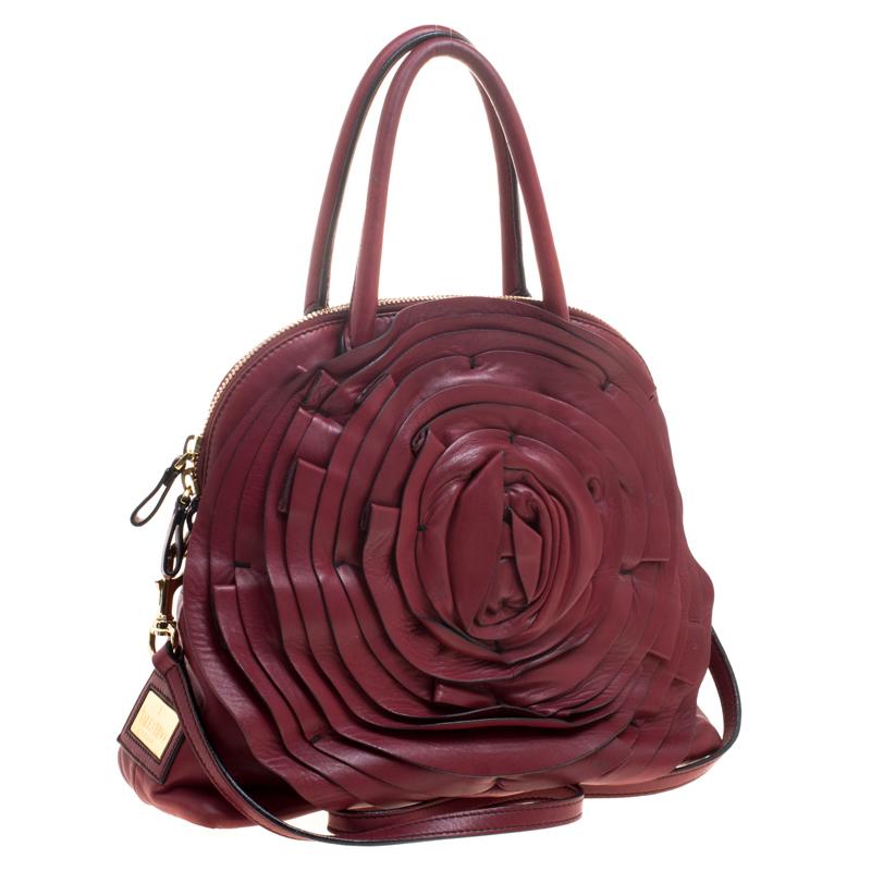 Women's Valentino Red Leather Petale Rose Dome Satchel
