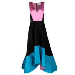 Prabal Gurung Colorblock Doubleface Satin High Low Sleeveless V-Neck Gown L