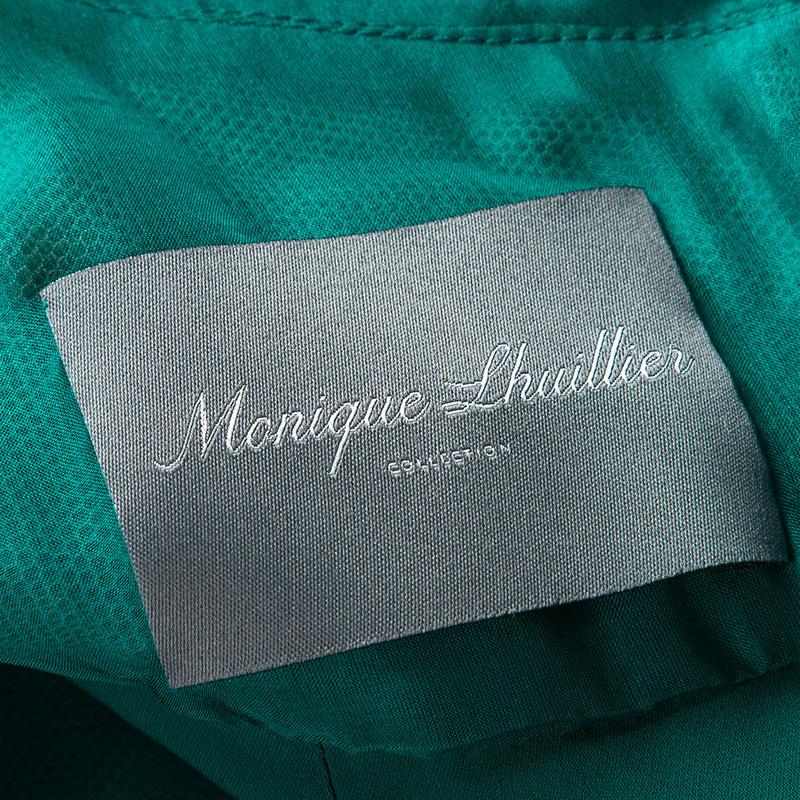 Monique Lhuillier FW'15 Emerald Silk Satin Draped Gown XL 1