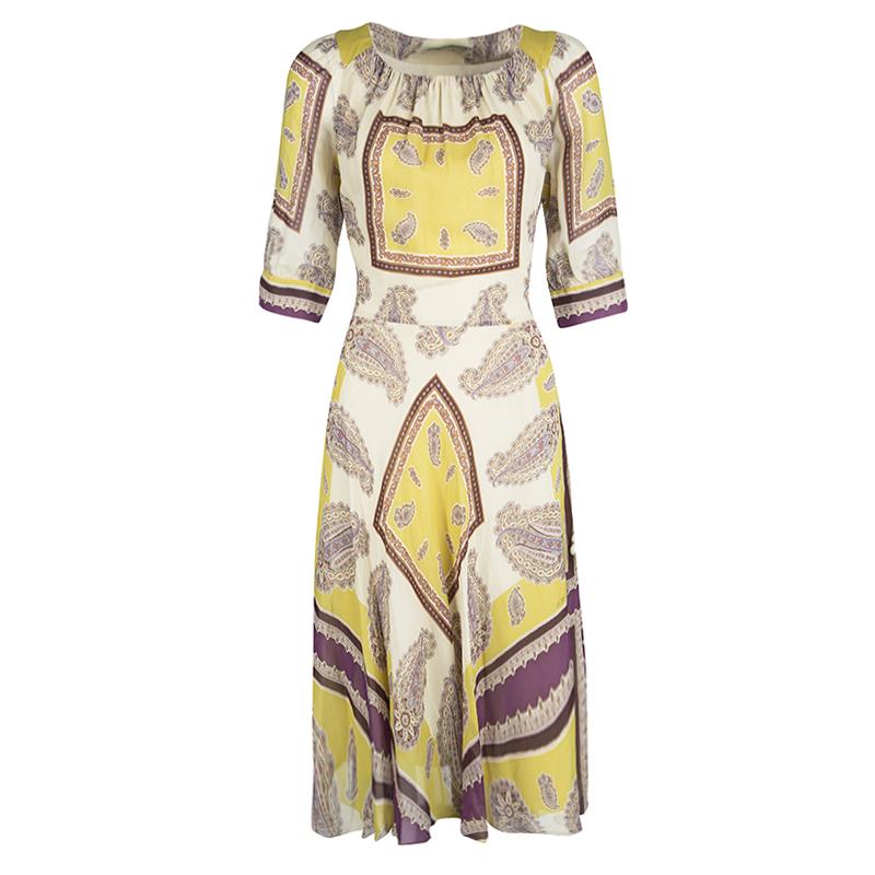 Watch your closet rejoice when you add this Etro dress to it! It is cut from silk and designed wonderfully with paisley prints, mid sleeves and tie detailing at the wist. You can flaunt it with a pair of block heels.

Includes: The Luxury Closet