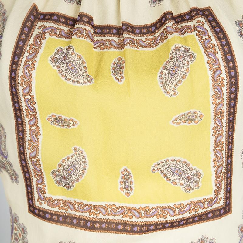 Etro Cream Paisley Printed Silk Short Sleeve Waist Tie Detail Dress M In Good Condition In Dubai, Al Qouz 2