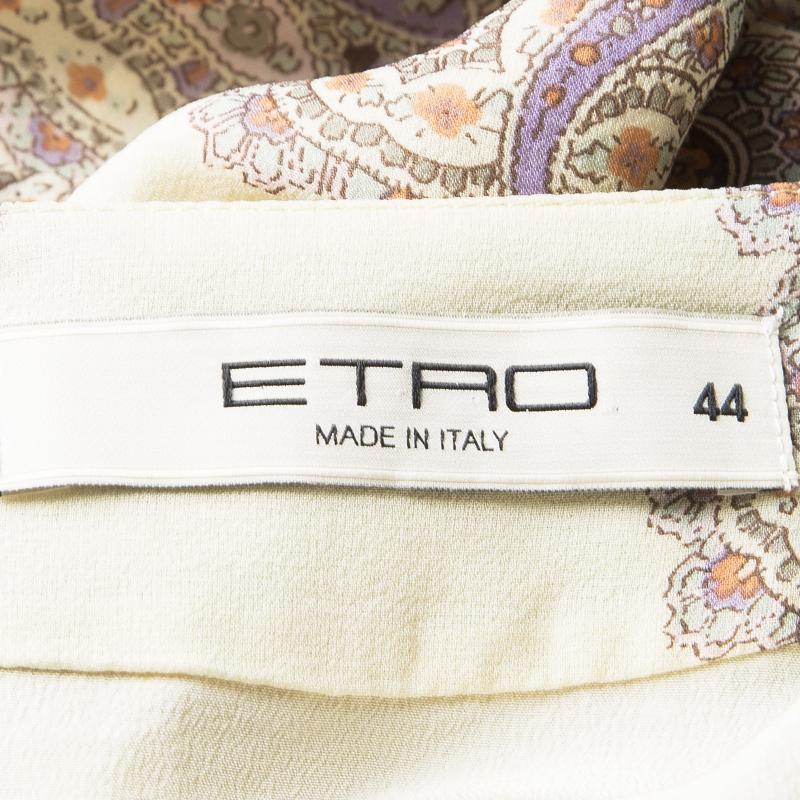 Women's Etro Cream Paisley Printed Silk Short Sleeve Waist Tie Detail Dress M