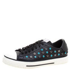Valentino Black Leather Star Studded Low Top Sneakers Size 40