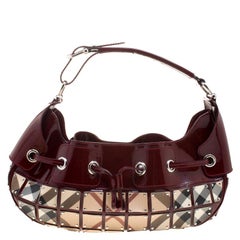 Burberry Burgundy Super Nova Check Mini Warrior Studded Hobo