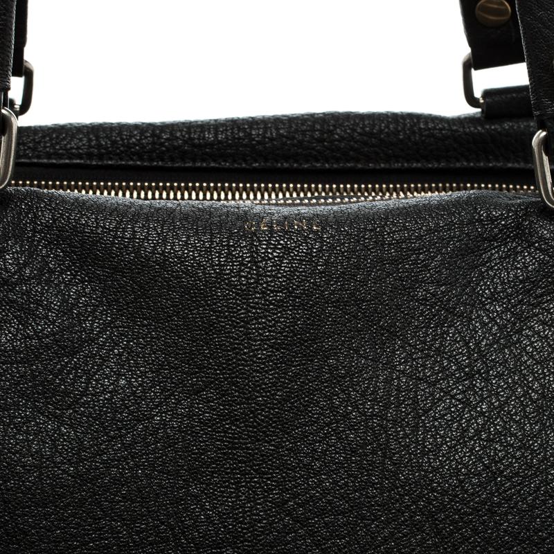 Women's Celine Black Pebbled Leather Triple Zip Satchel